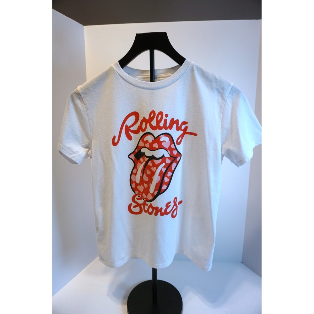 Rolling Stones Kids White Heart Tongue Graphic T-Shirt Size Medium MD